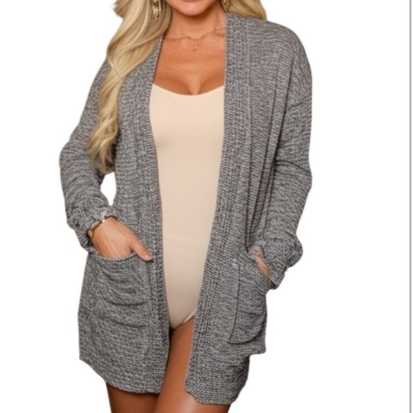 MADEWELL Cardigan light heather grey open sweater.  Front pockets. - Picture 1 of 8